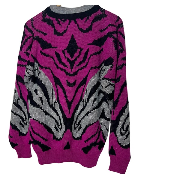 🦓2xHP🦓 Vintage Pink Silver Black Zebra Funky Eclectic Maximalist Sweater - Large - Picture 4 of 8